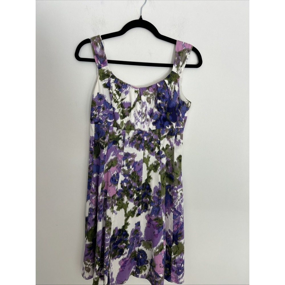 Ella Signature Sz6 Sleeveless Empire Dress  Purple Green Pleated Art To Wear